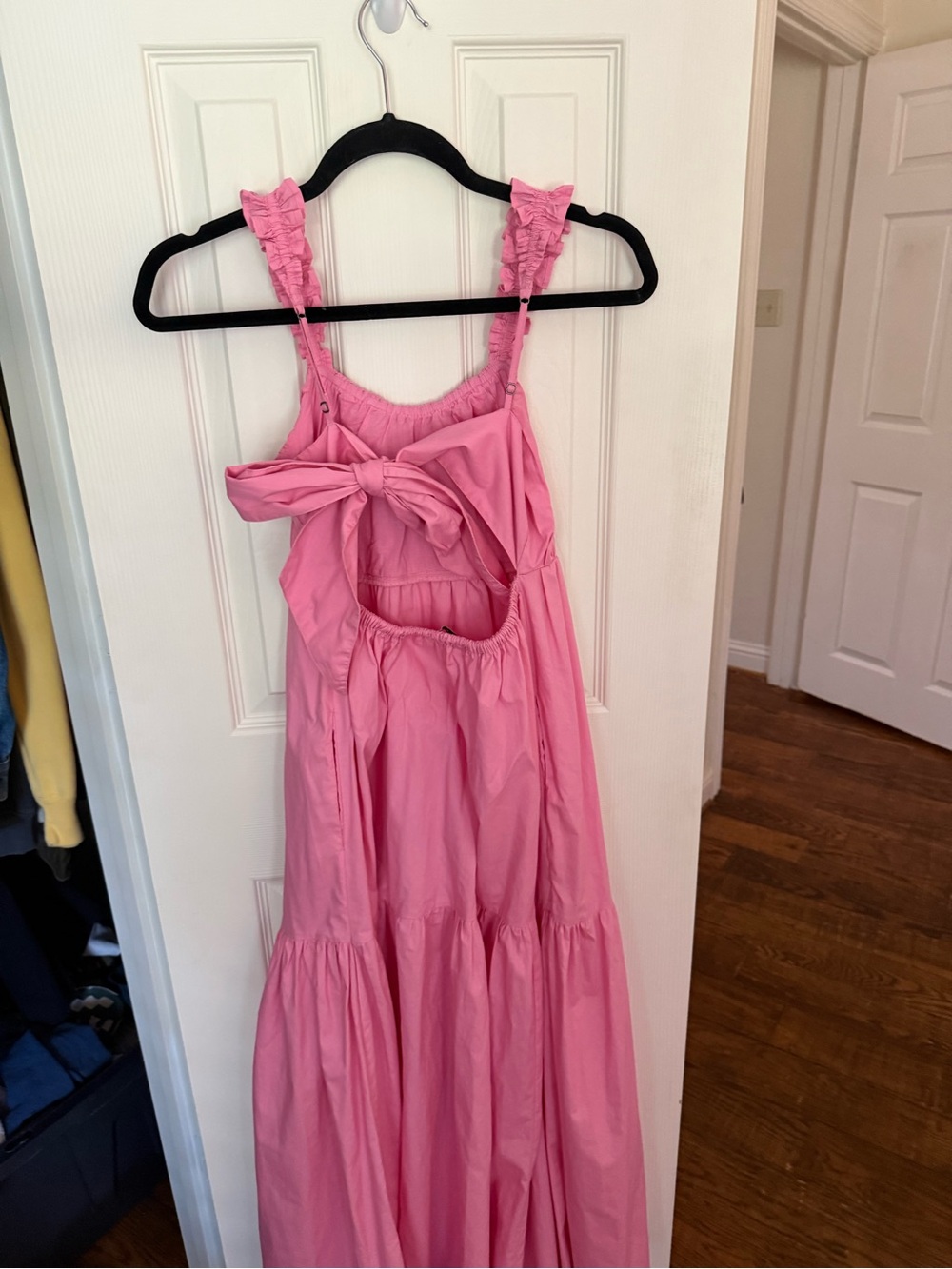 Abercrombie & Fitch Pink Ruffle-Strap Maxi Dress with Bow Back Detail